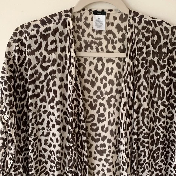 J Crew Leopard open front fringe detail kimono cape cardigan swim coverup SZ M/L - Picture 9 of 14